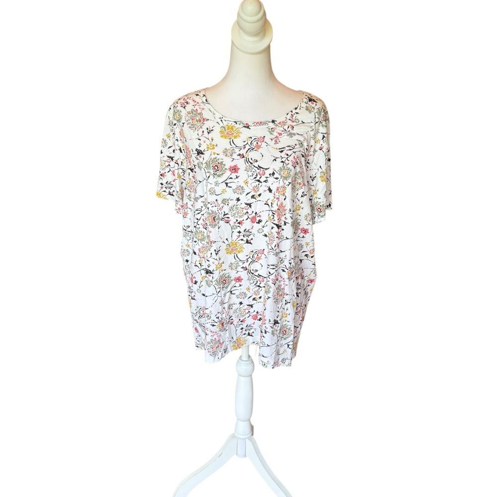 Peruvian Connection Short Sleeve Top Multicolor Floral Pima Cotton Womens XL